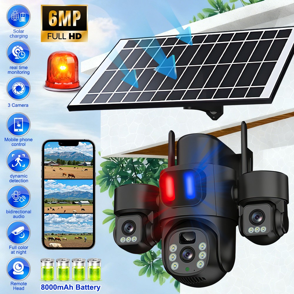 Solar Battery Powered Wireless WiFi Outdoor Pan/Tilt Home Security Camera System