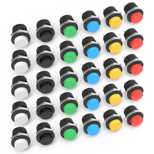30Pcs R13-507 Momentary Push Button, 2-Pin Self-Resetting Mini No Lock Round