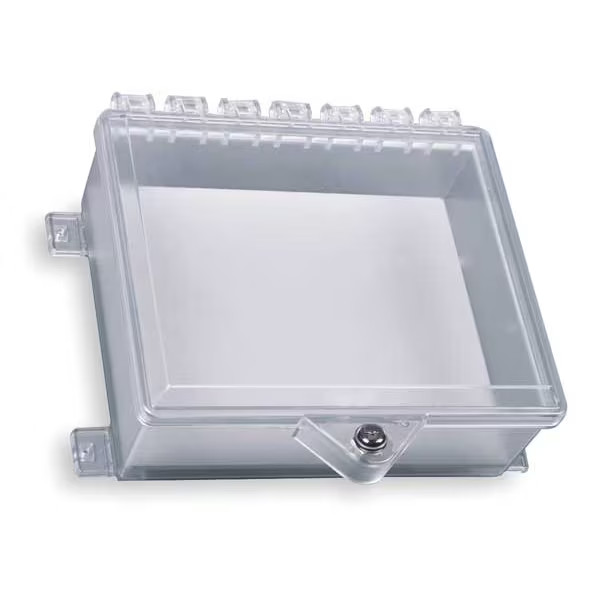 Enclosure w/Lock, Polycarbonate, Surface Mount, 8 7/8 in W x 10 7/8 in H x 3 5/8