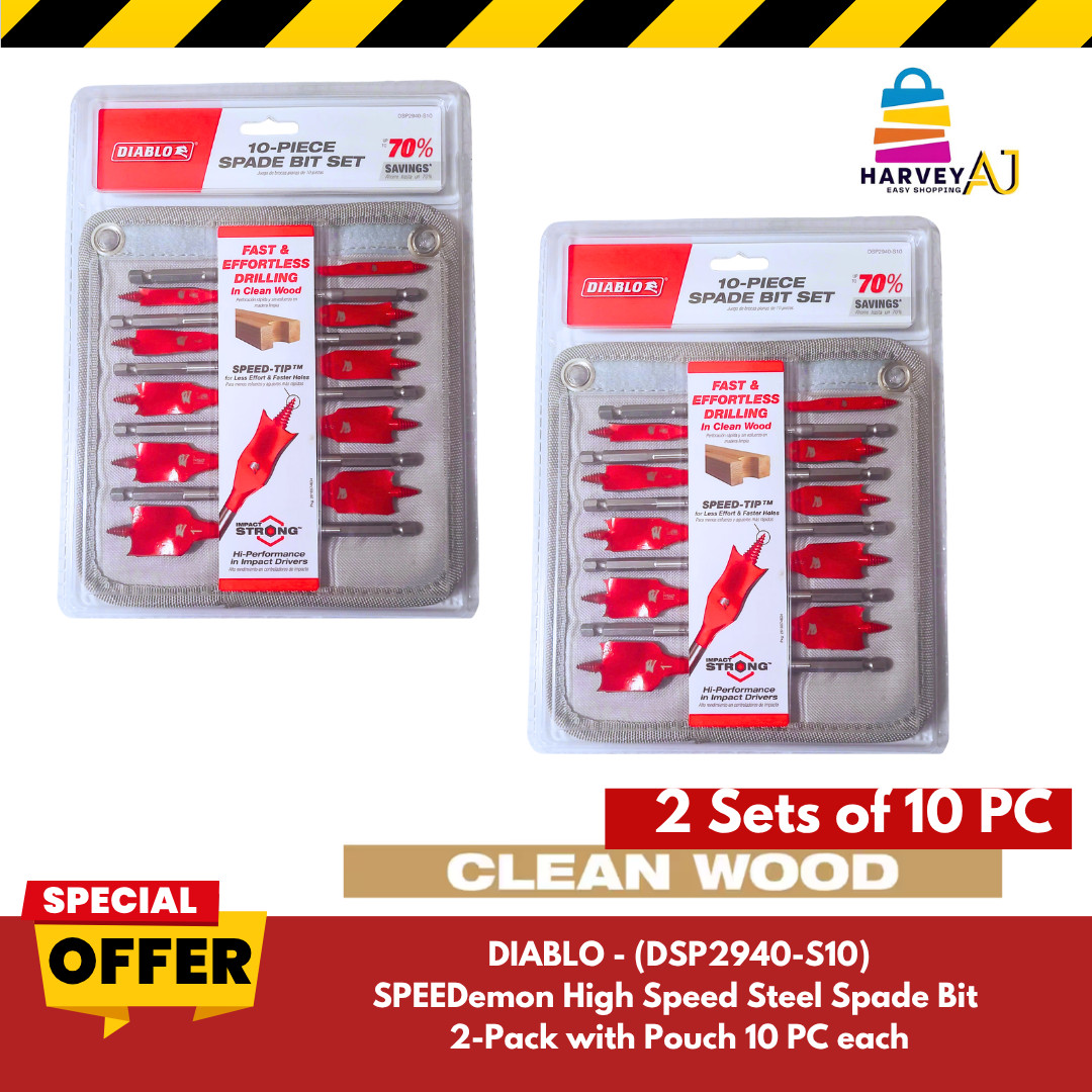 Diablo -Speedemon High Speed Steel Spade Bit Set with Pouch (10-Piece) 2 Pack