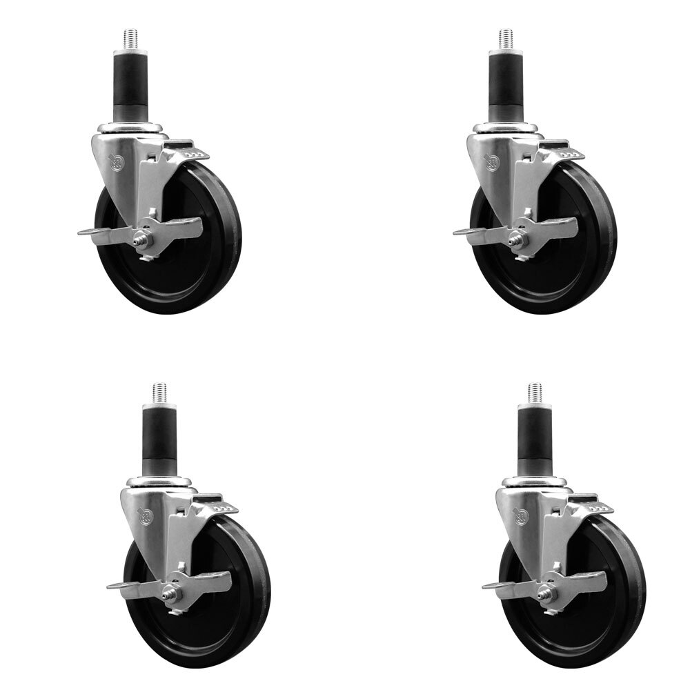 5 Inch Phenolic Swivel 1-1/4 Inch Expanding Stem Caster Set with Brake SCC