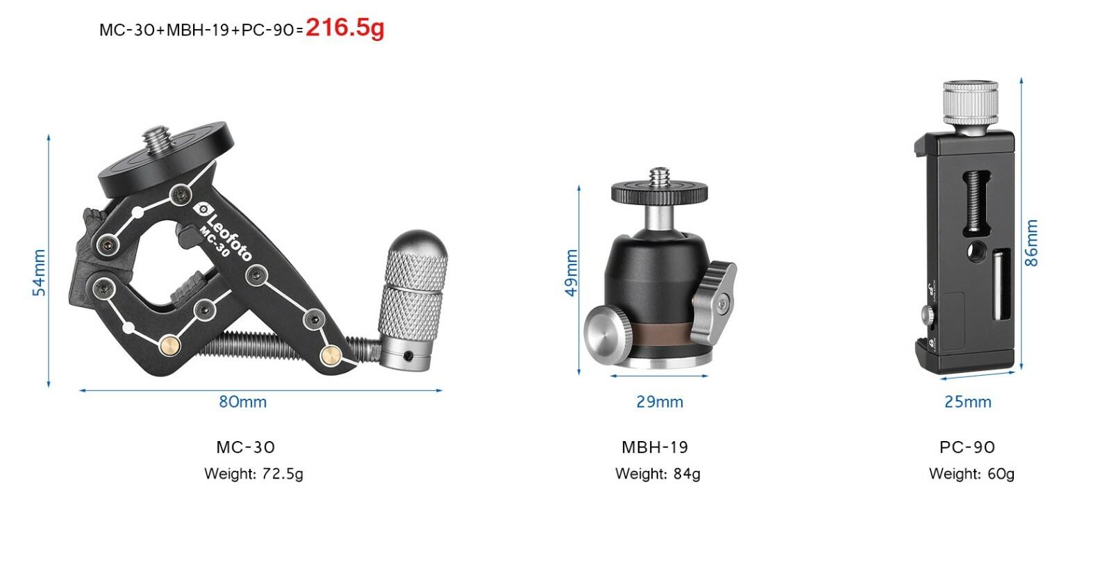【USA Seller】leofoto MC-30 +MBH-19+PC-90 II Phone Outdoor Multipurpose Clamp Kit