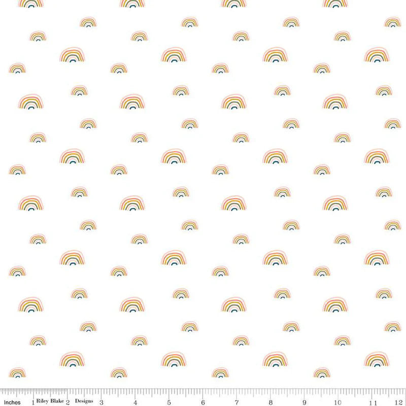 Flannel Make A Pretty Life Rainbows - White - Riley Blake Design - Sold by The