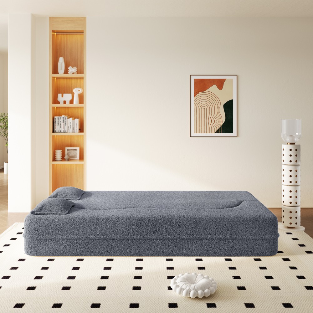 Convertible Floor Sofa Bed Twin Size w/ 2 Pillows, No Assembly, Dark Grey
