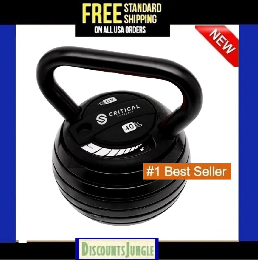 Critical Supplie 40-lb Adjustable Kettlebell - Black