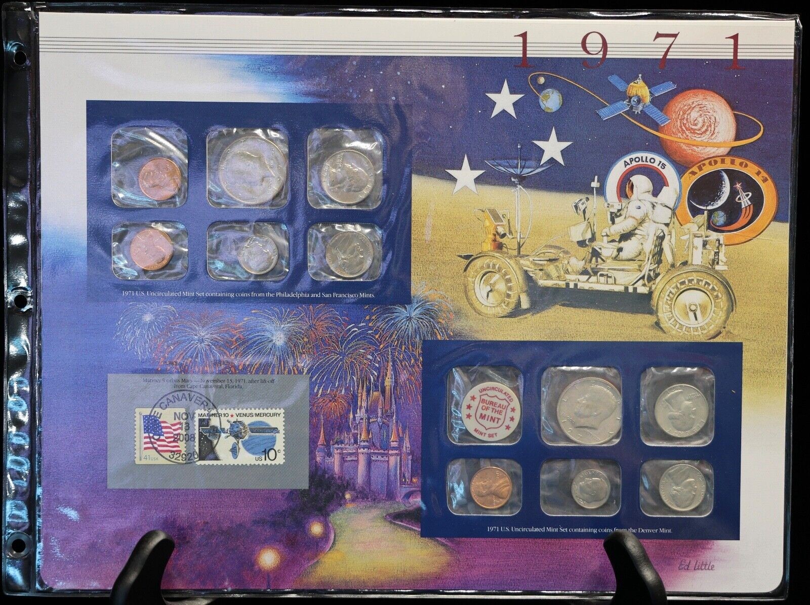 1971 P & D Uncirculated Mint Set Postal Commemorative Society Coins & Stamps
