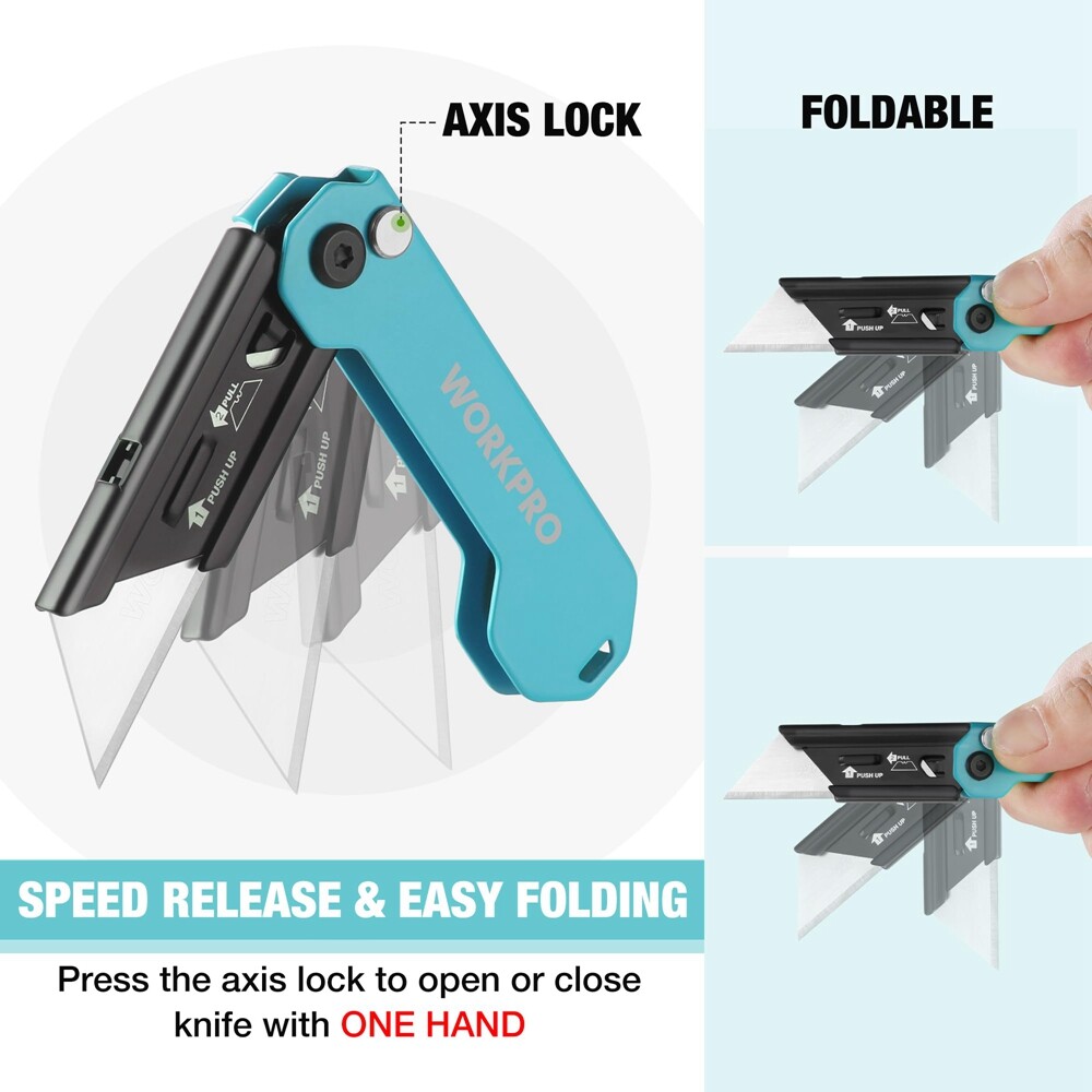 WORKPRO EDC Folding Utility Knife, Mini Box Cutter with Quick Open Axis Lock 2PC