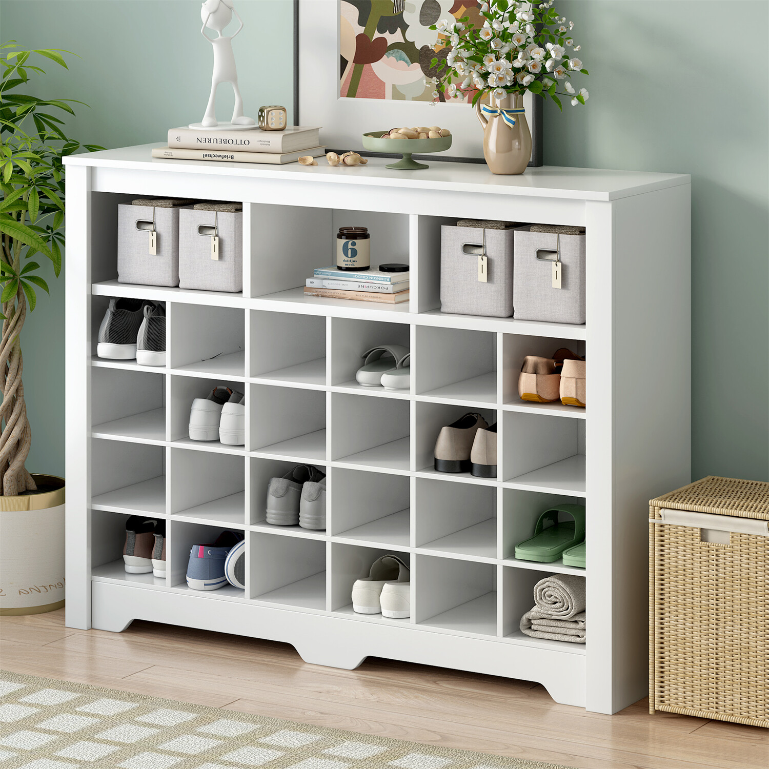 Shoe Cabinet Shoe Rack Storage Organizer for Entryway White/Black/Rustic Brown