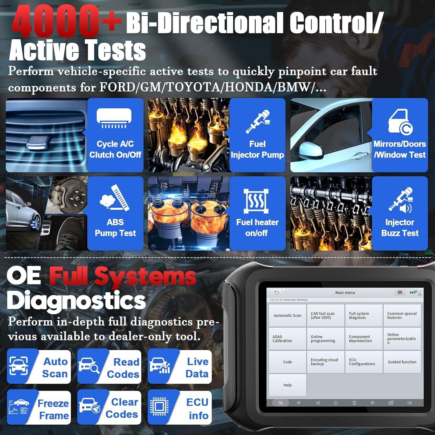 XTOOL D9SPRO ECU Programming Diagnostic Tool Bidirectional OBD2 Scanner 45 Reset
