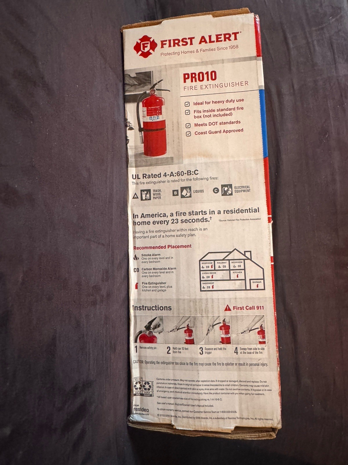 First Alert PRO10 Rechargeable Fire Extinguisher, UL 4-A:60-B, Red