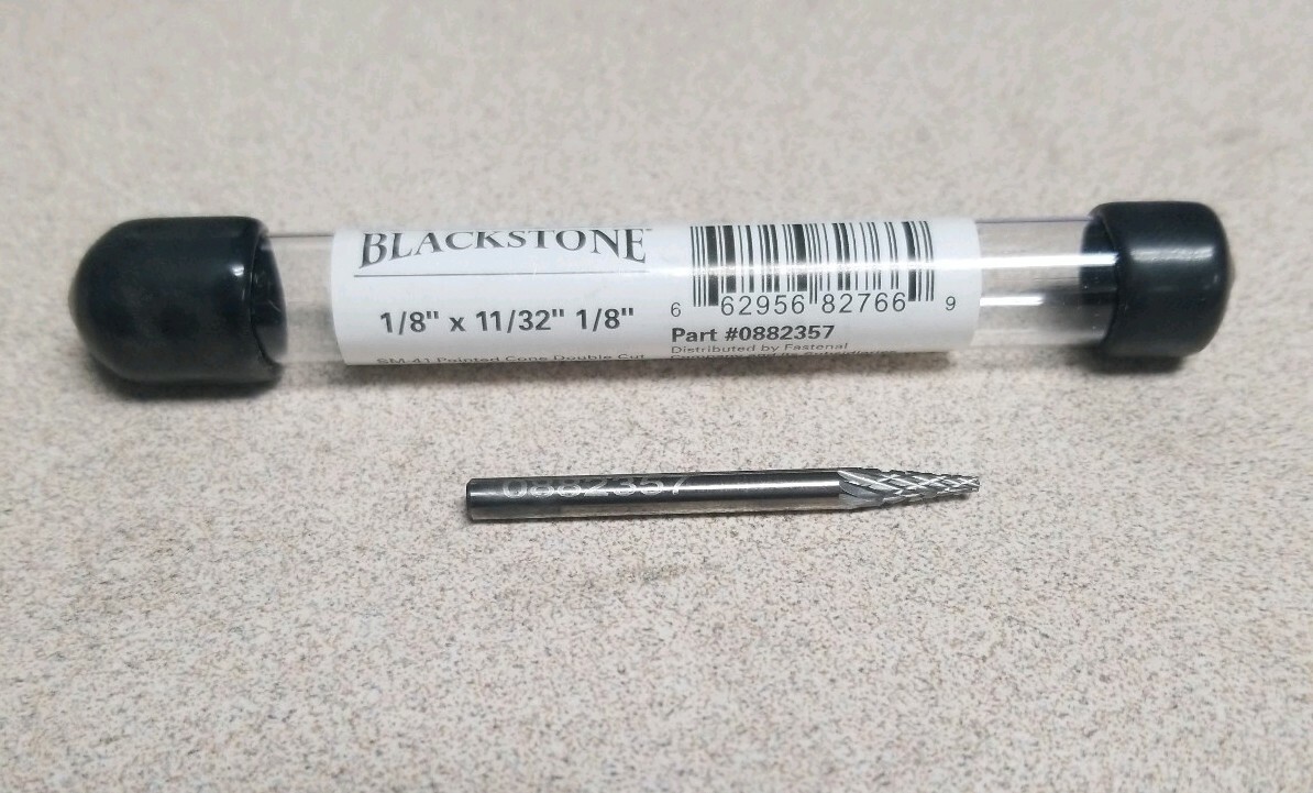 BLACKSTONE 1/8" x 11/32" × 1/8" SM-41 Pointed Cone Double Cut Carbide Burr
