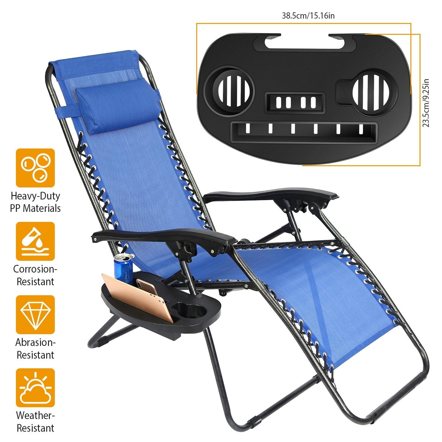 Zero Gravity Chair Cup Holder Clip On Side Tray w/Beverage Can Mobile Devices