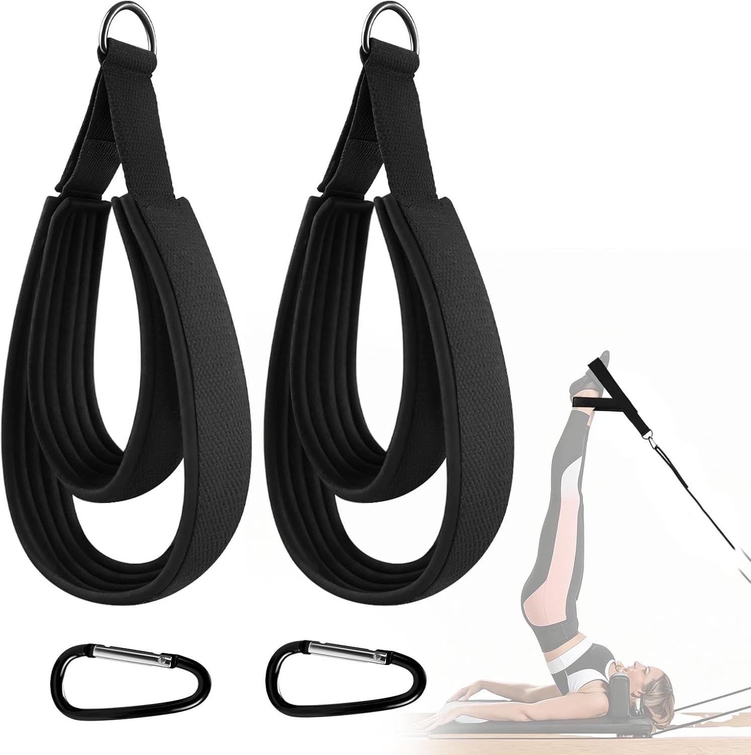 Padded Double Loop Kit for Balanced Body Pilates Reformer, Straps with D Rings