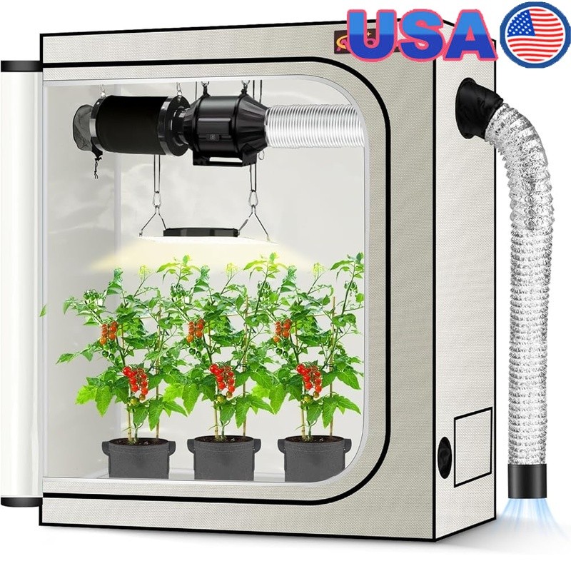 LED Grow Light Tent Hydroponics High Reflective PE 1680D Canvas Window Tray New
