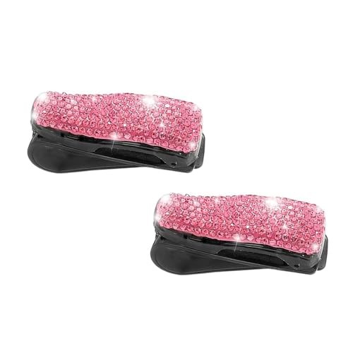 2 Pcs Bling Sunglasses Holders for Car Sun Visor, Bling Crystal Sunglasses Pink