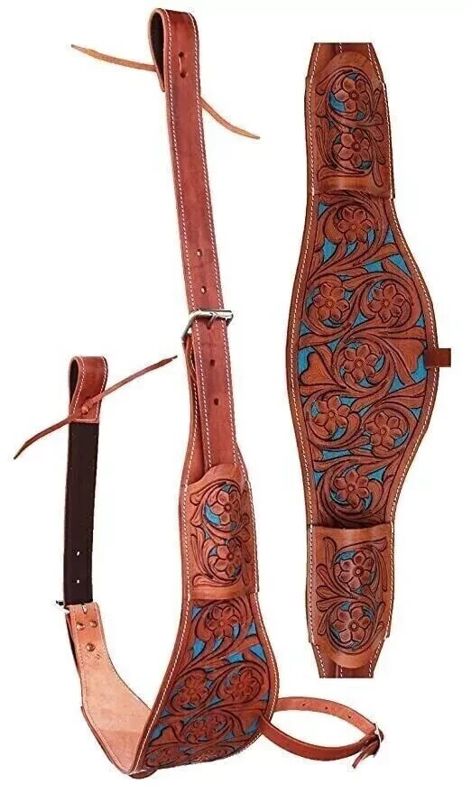 Horse Western Floral Tooled Leather Rear Flank Saddle Cinch Billets Free Ship