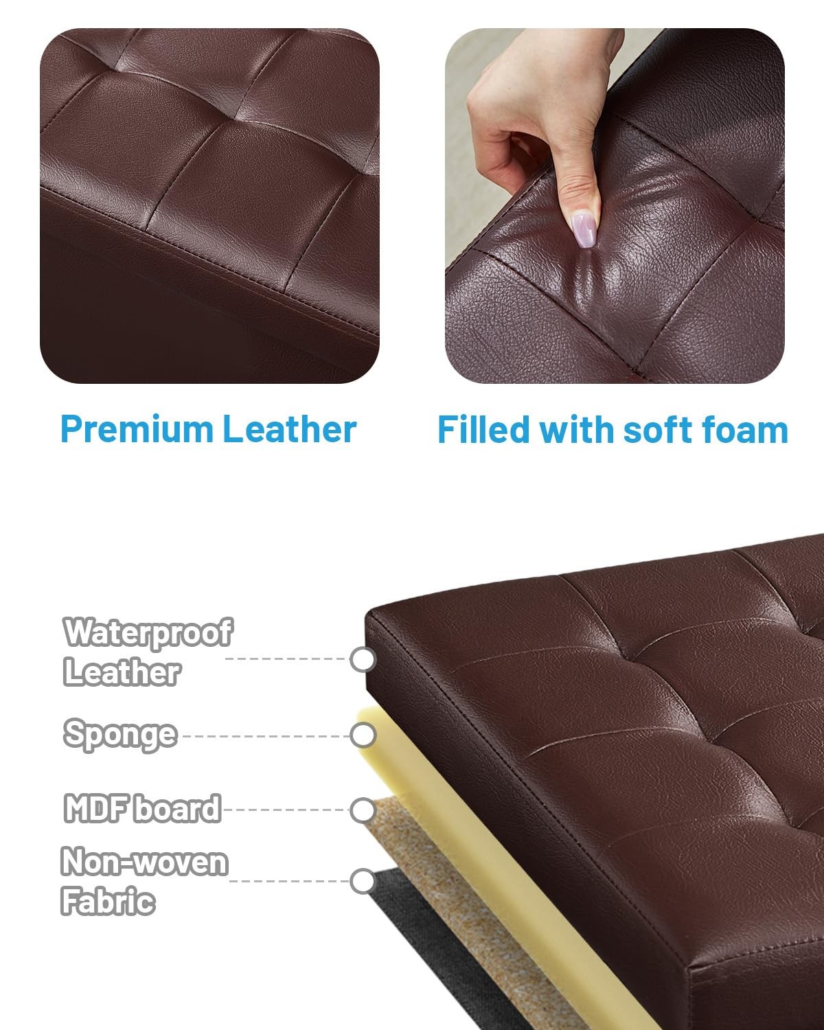 Storage Ottoman Foot Rest Stool, Small Leather Storage Ottomans Bench, Foldin...