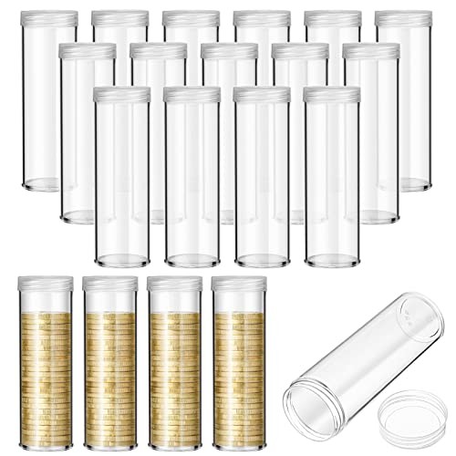 20 Pieces Coin Storage Tube Half Dollars Round Clear Coin Tubes Container with