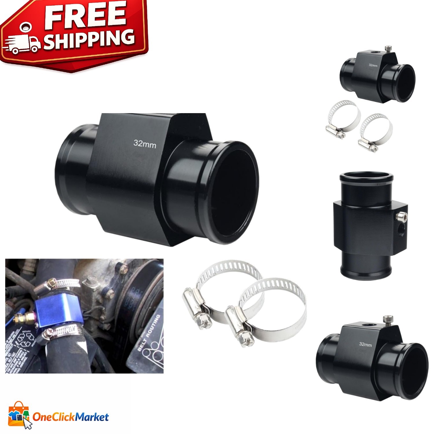 Anodized Black Aluminum Racing Water Temp Adapter for Enhanced Performance