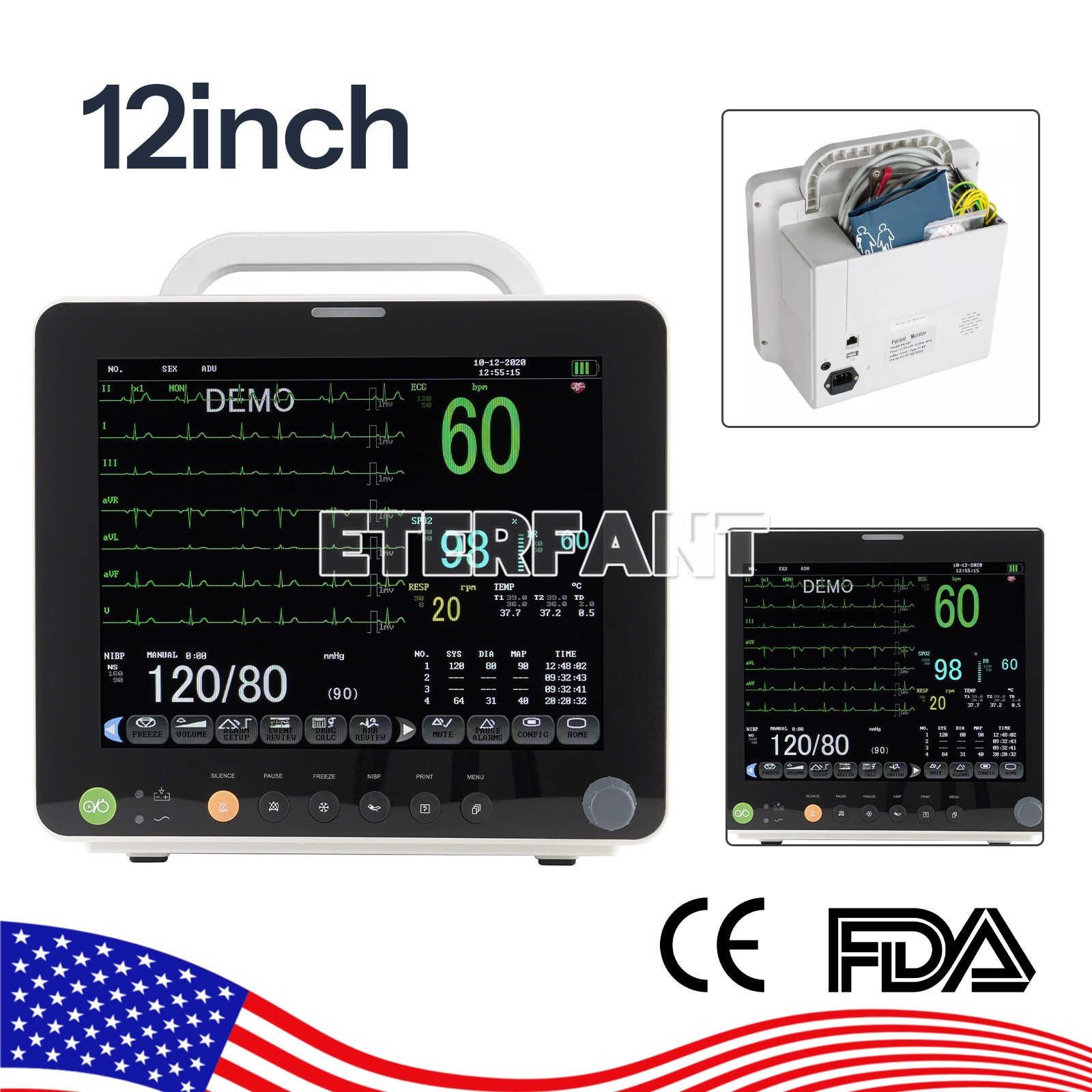 ETERFANT 12" Patient Monitor ICU CCU Vital Sign for Hospital/Wall Mount Bracket