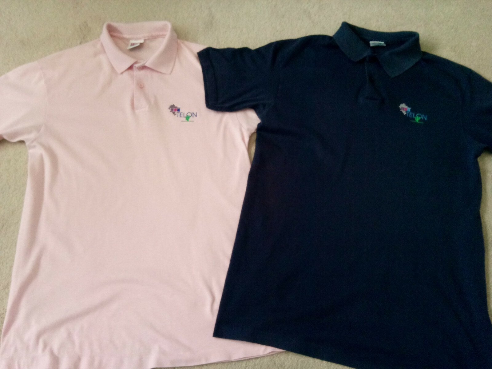 Lot of 2 Vintage Collectible TELON Size L Short Sleeve Polo Shirts 1 Pink 1 Blue