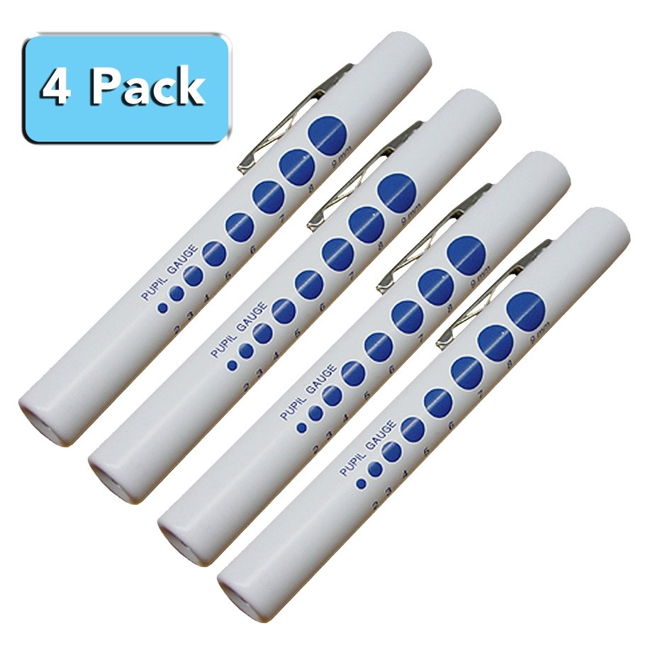 4 LED Diagnostic Pen Light Medical Nurse Penlights  Pupil Gauge - White - 4 pack