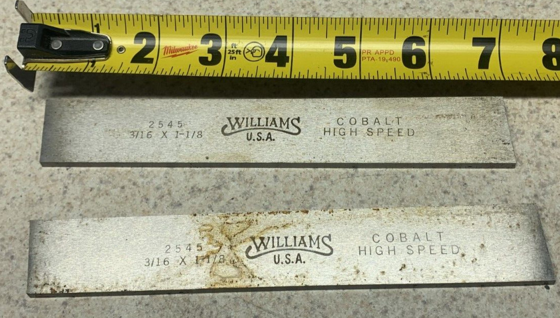 Lot of 2 Williams 3/16"x1-1/8" Parting Cut-off Tool Bits Cobalt High Speed (NOS)