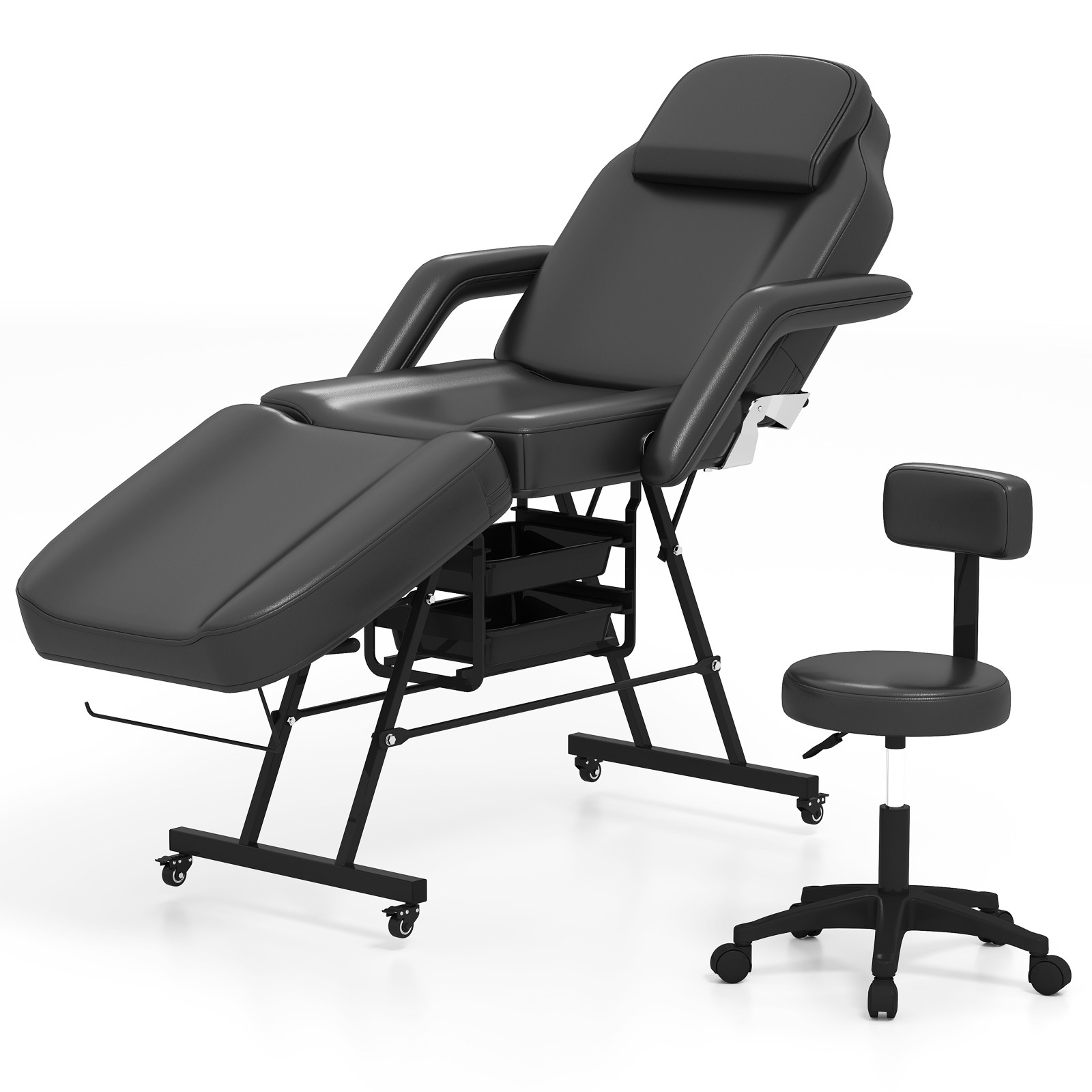 Black Esthetician Facial Massage Bed Beauty Spa Salon Tattoo with Rolling Stool