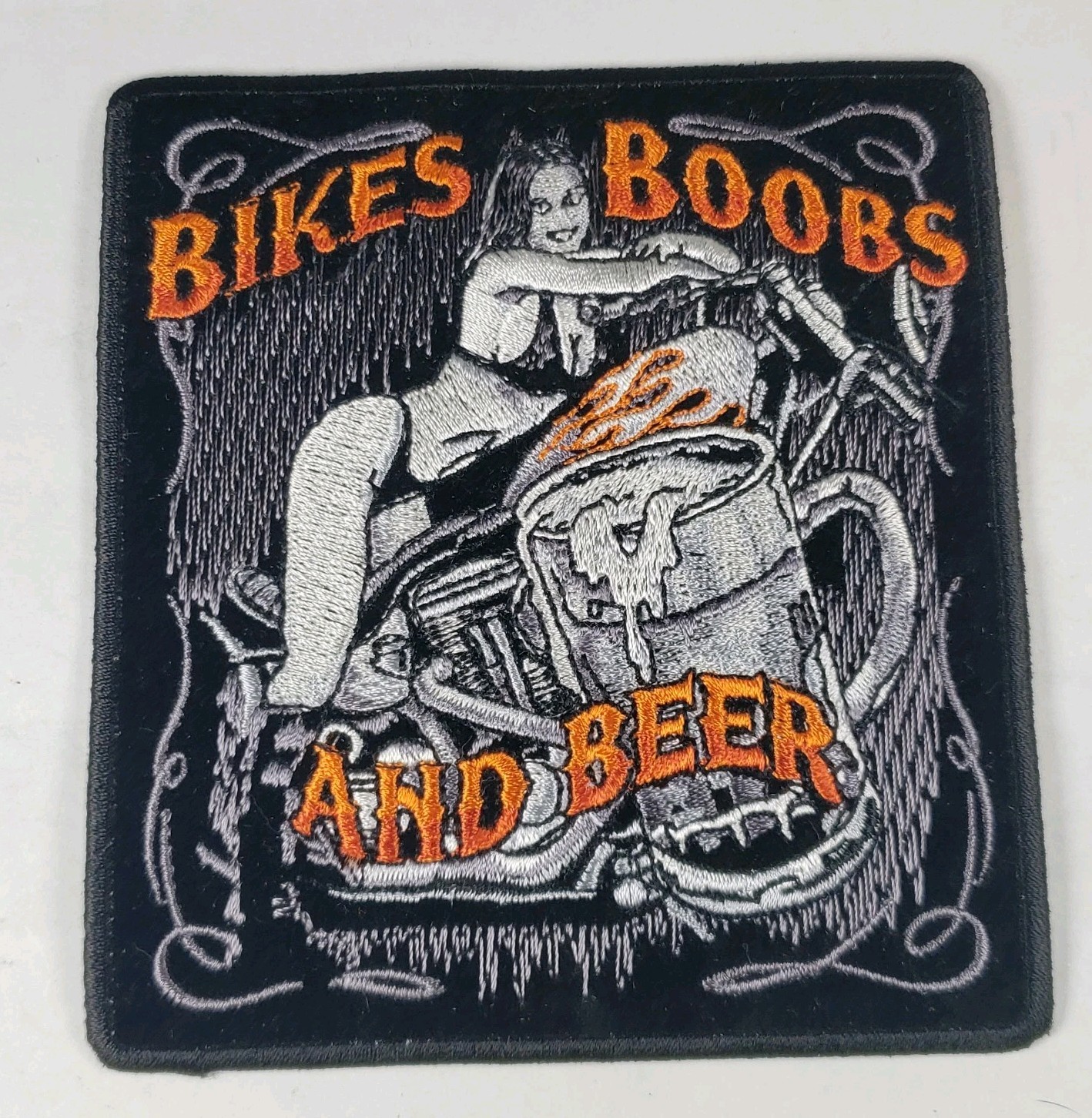 4" BIKES BOOBS AND BEER MOTORCYCLE BIKER EMBROIDERED PATCH