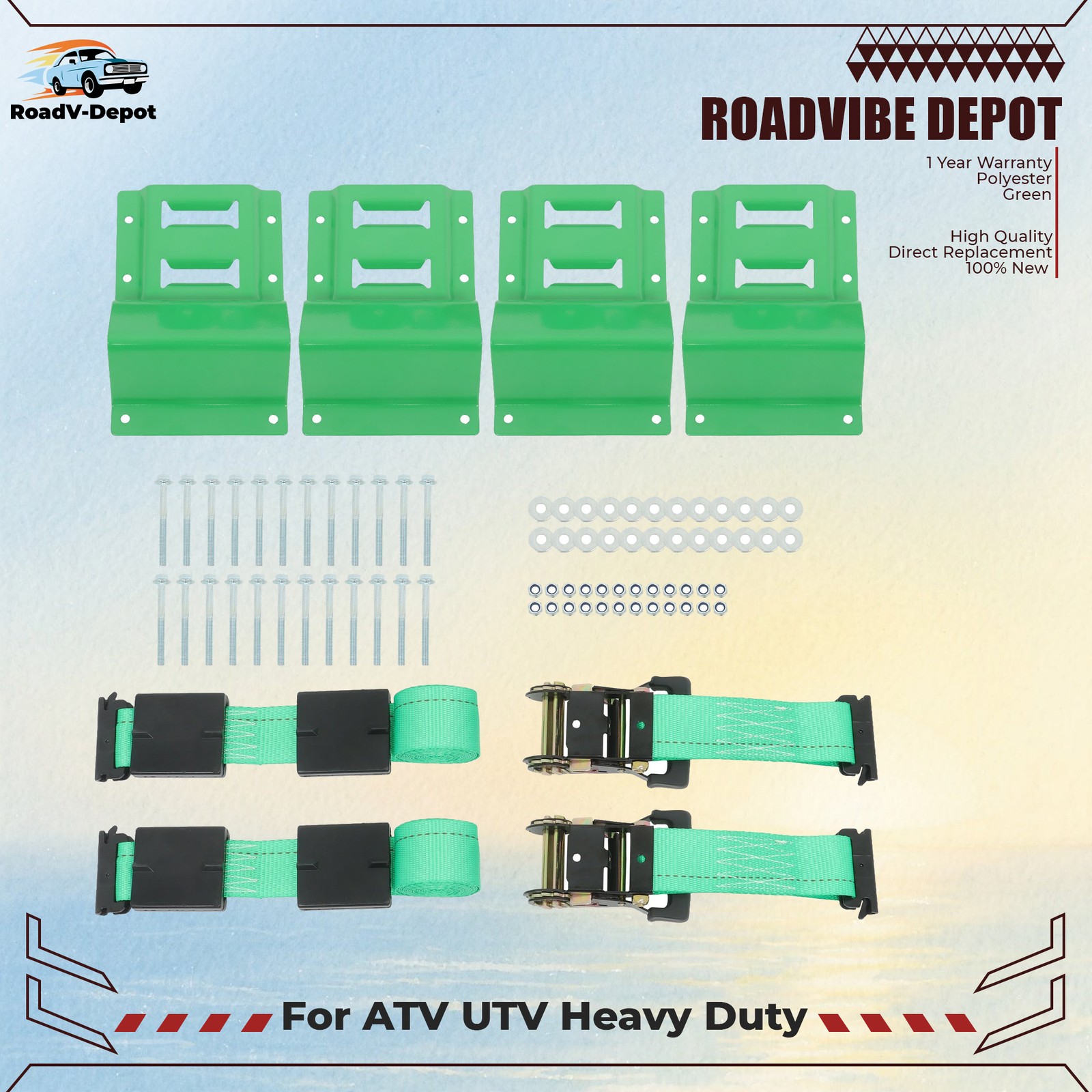 Green Wheel Chock Tie Down E Track Towing System Trailer For ATV UTV Heavy Duty