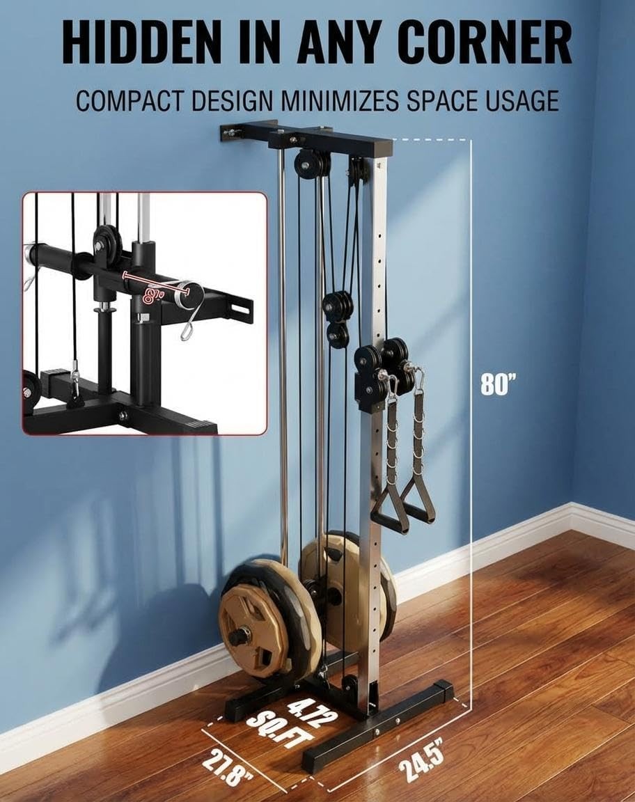 Wall Mount Cable Station LAT Pulldown Machine w/19 Positions Dual Pulley System