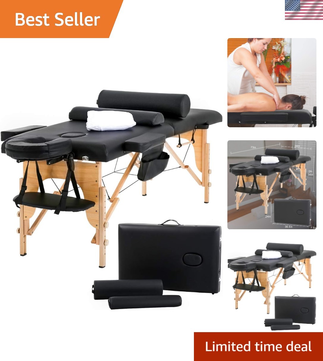 Height-Adjustable Spa Massage Bed - Portable, Soft & Strong with Black Finish