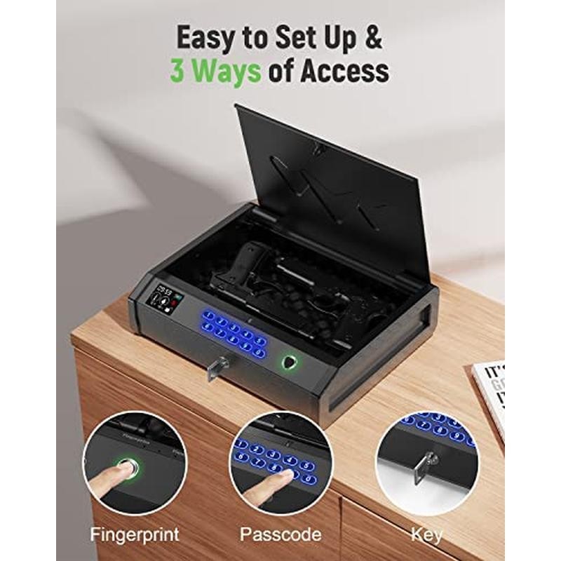 Biometric Pistol Safe W/ LCD Display Quick Access Secure Storage 2 Handguns New