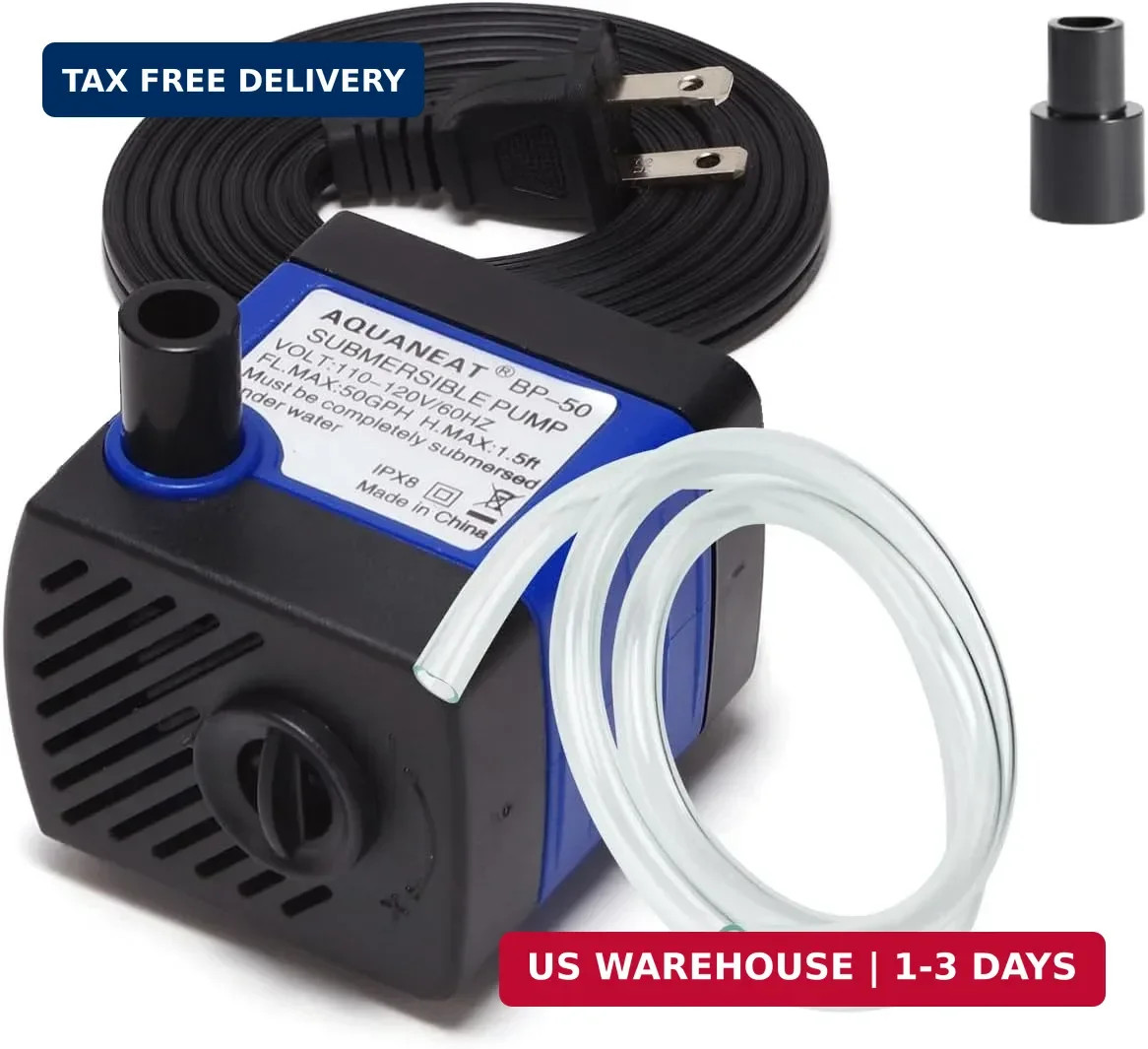 Small Fountain Pump, 50 GPH Mini Submersible Water Pump with 3.3 Ft Tubing, for
