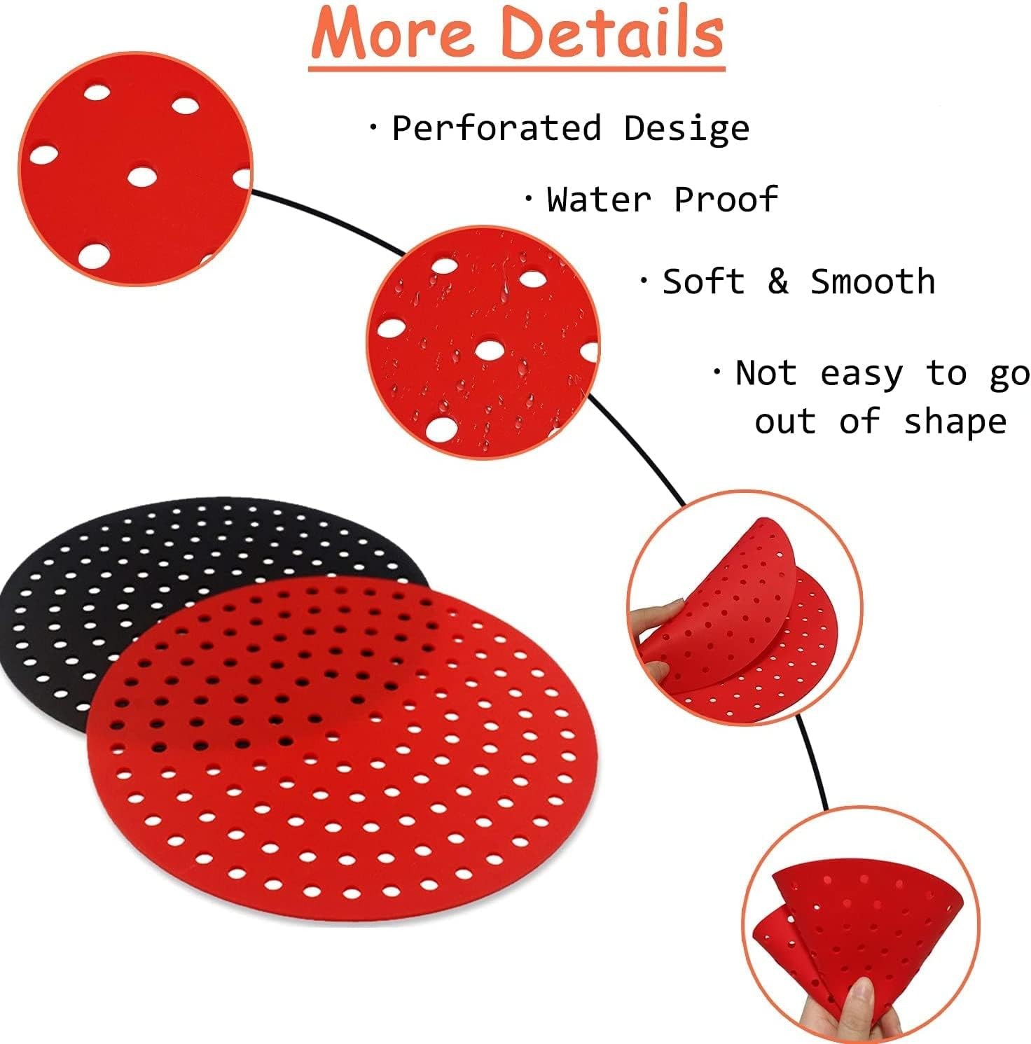 Reusable Air Fryer Silicone Liners 2-Packs, 8 Inch Round 8 inch, Black/Red
