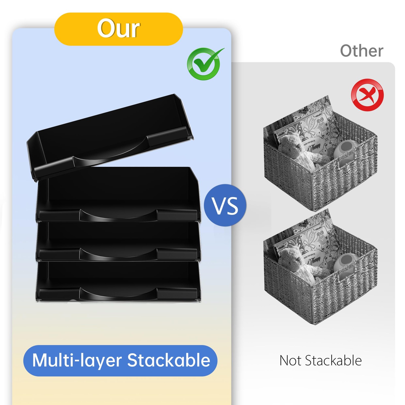 4 Pack Stackable Paper Trays for Letter Documents, Desktop File Organizers fo...