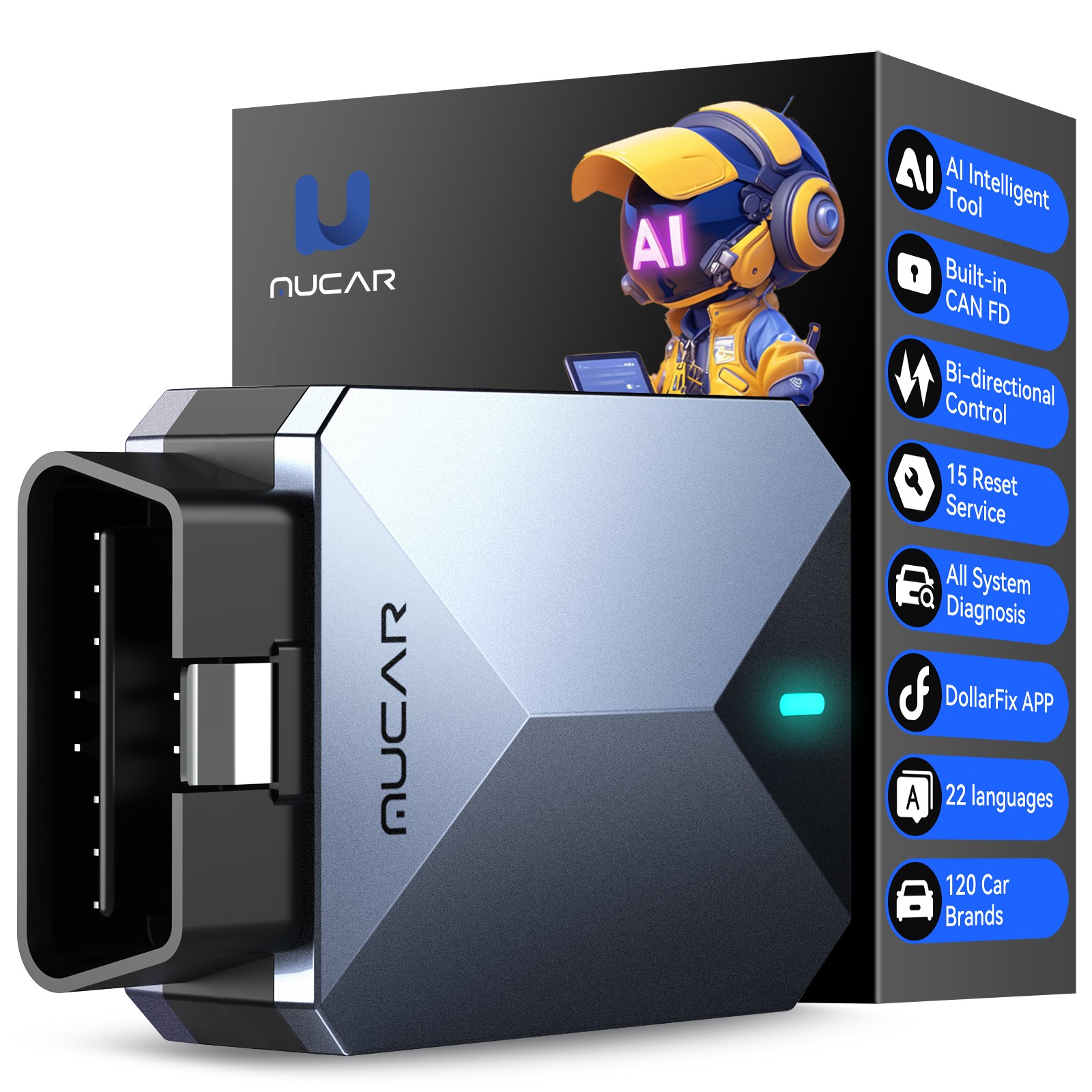 MUCAR BT200 MAX OBD2 All Free Bluetooth Scanner 15 Resets Car AI Diagnostic Tool