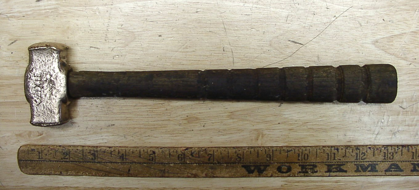 Vintage Lixie Brass Head Hammer,1lb. 2.8 oz,2-3/4" Head,W/Splayed Faces,Good