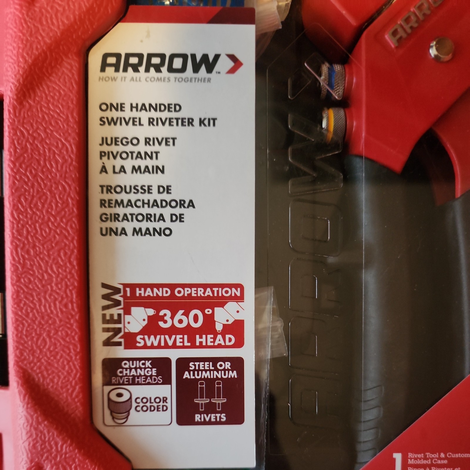 ARROW ONE HANDED SWIVEL RIVETER KIT 360 Swivel Head Quick Change Color Coded