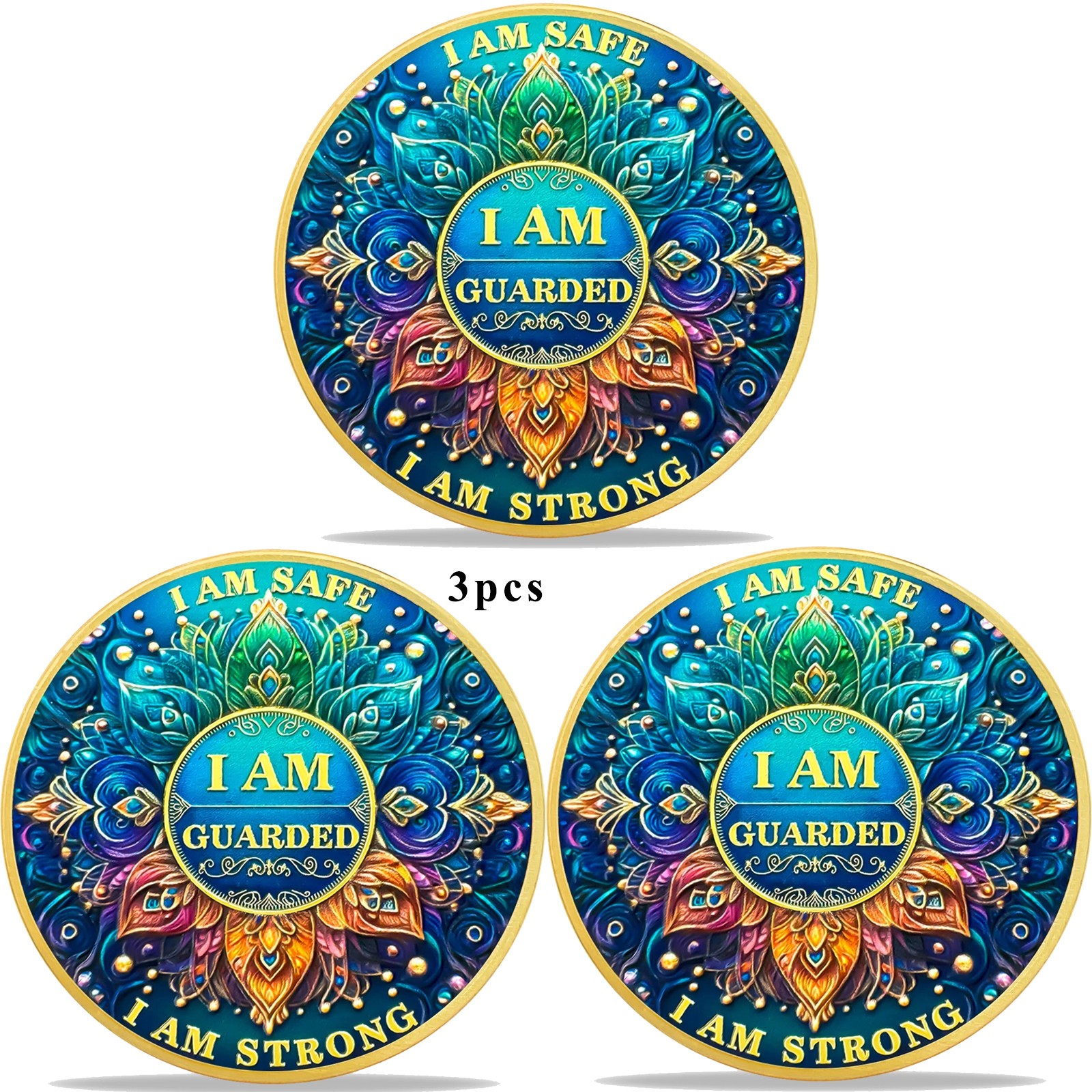 3pcs Lucky Challenge Coin Token - I Am Safe & Strong - Good Luck Gifts For All
