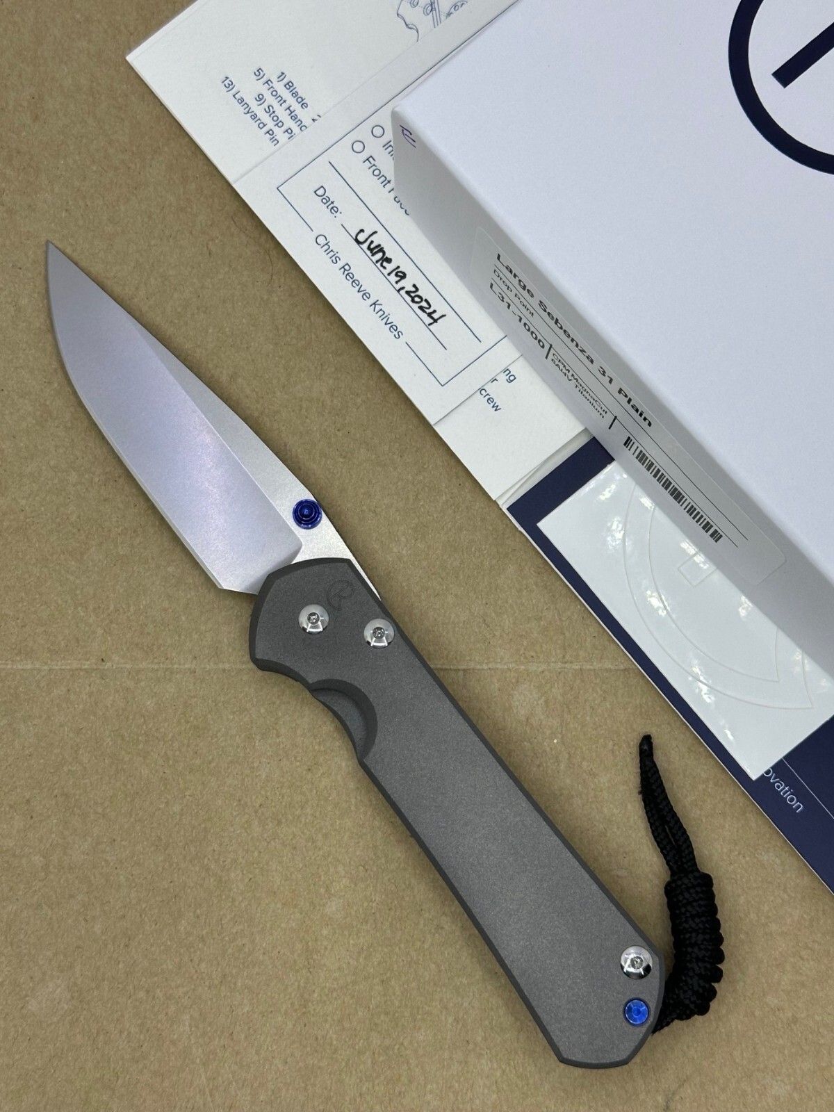 🌟 NEW CHRIS REEVE LARGE SEBENZA 31 TITANIUM HANDLE MAGNACUT DROP POINT BLADE -E
