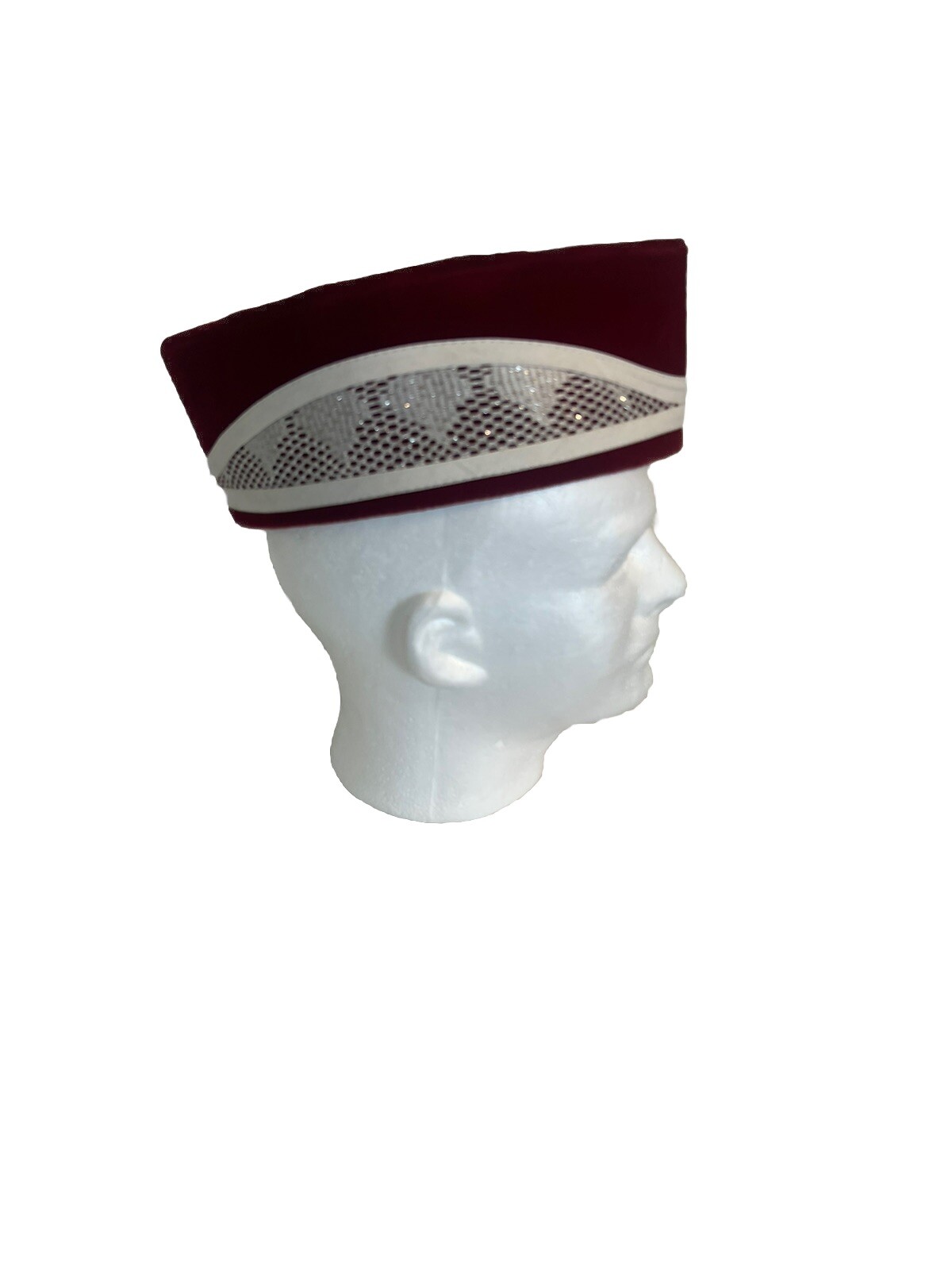 Red / White Handmade African Traditional Velvet / Mesh Hat. One Size