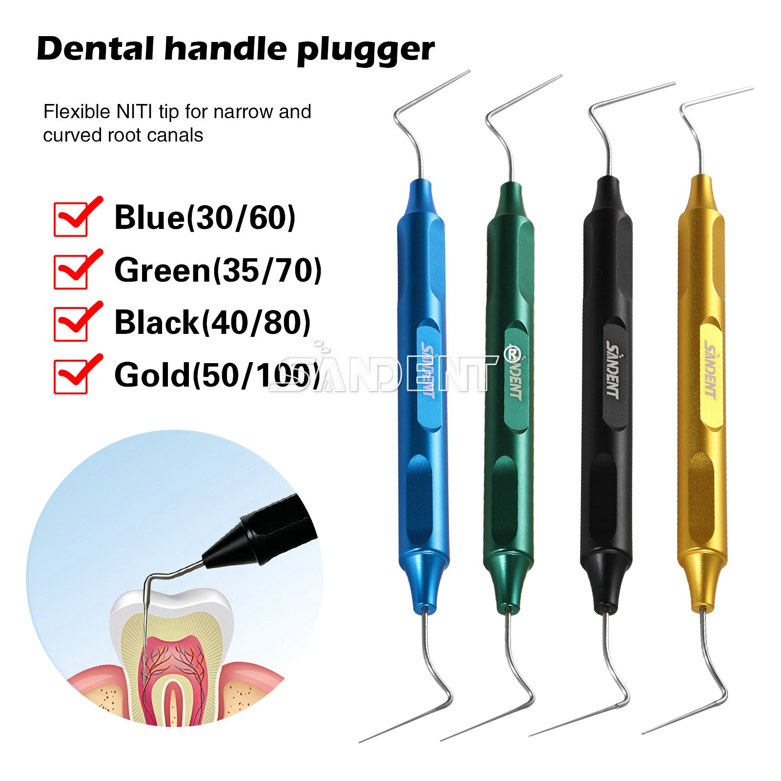 4pcs Dental Endo Buchanan Hand Plugger Niti Fill Tips ENDO Hand Plugger Set