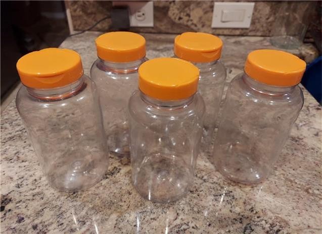 SAMS CLUB MEMBERS MARK FISH OIL CAPSULES EMPTY BOTTLES ORANGE TOP - LOT OF 5
