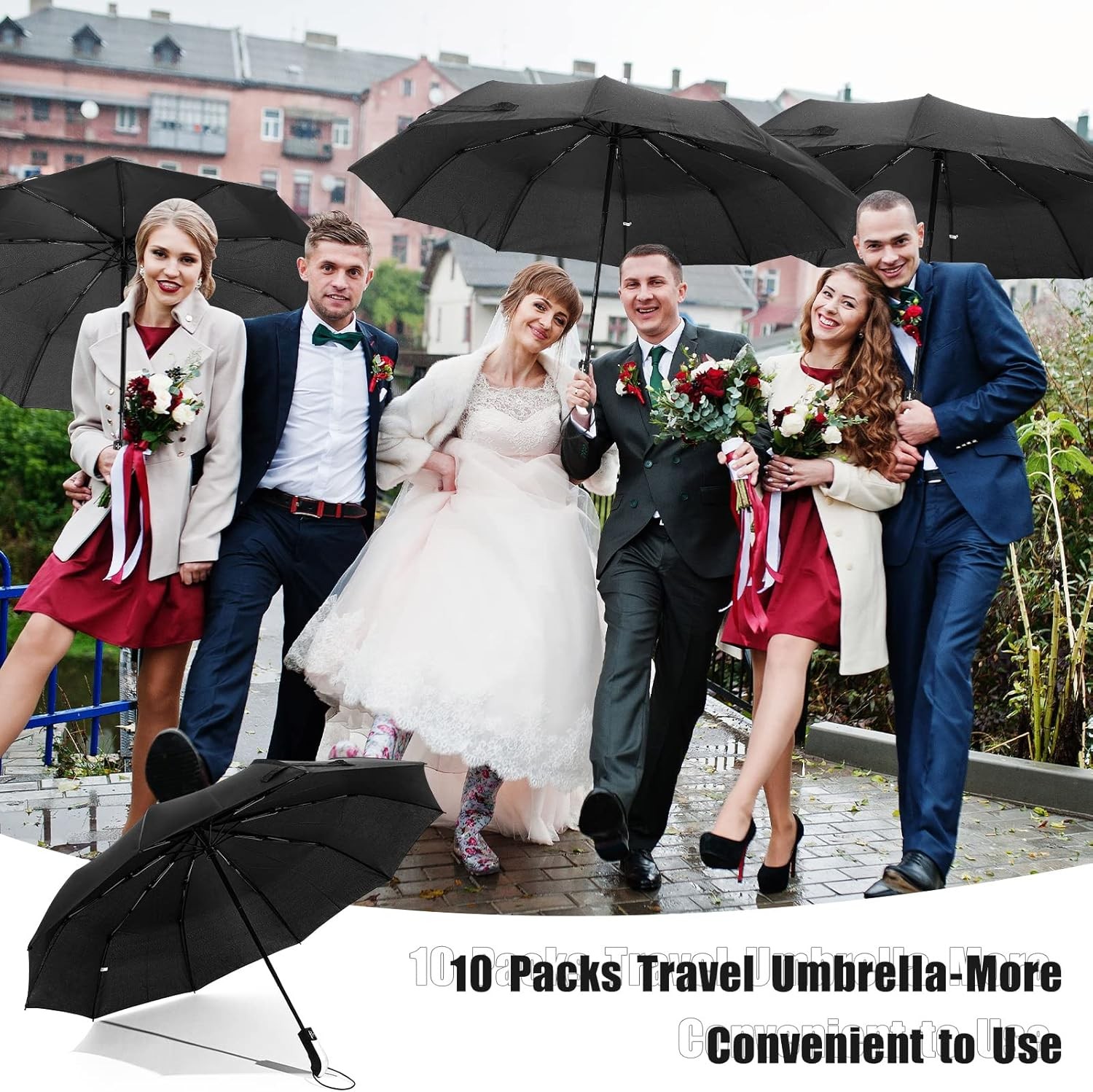 LEIFIDE 10 Pack Collapsible Wedding Umbrellas Bulk Compact Set Black