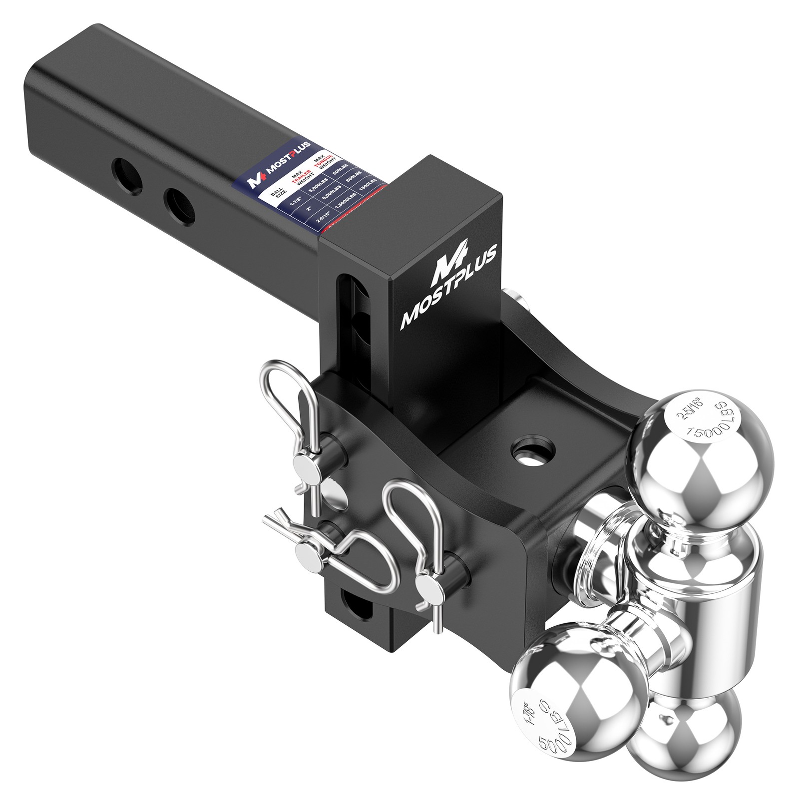 2.5" Receiver 4" Drop Tow Hitch Adjustable Tri-Ball Mount Trailer Hitch 20000lbs