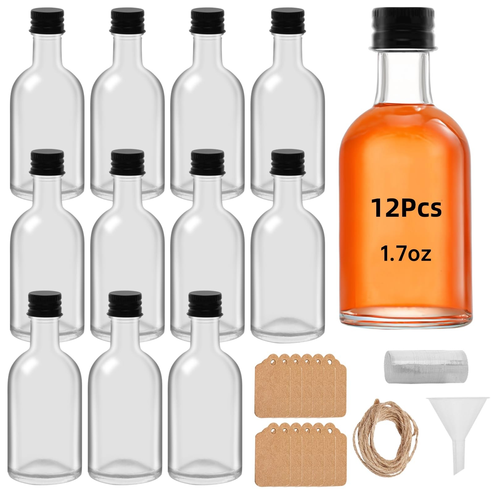 eispap 12pcs 1.7 OZ Mini Glass Liquor Bottles with Lids Small Glass Wine Bott...