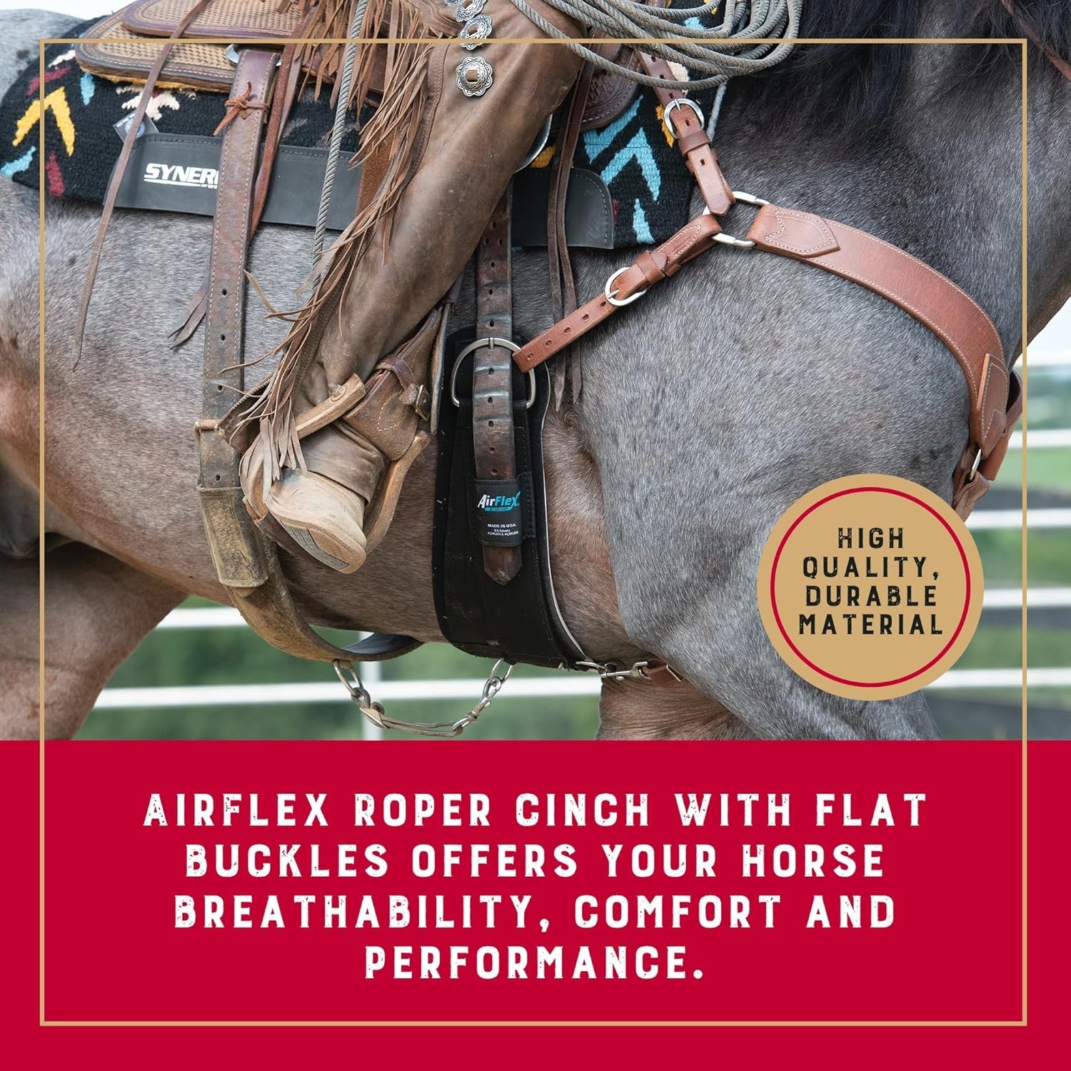 AirFlex Roper Horse Cinch, Black - Lightweight & Comfortable