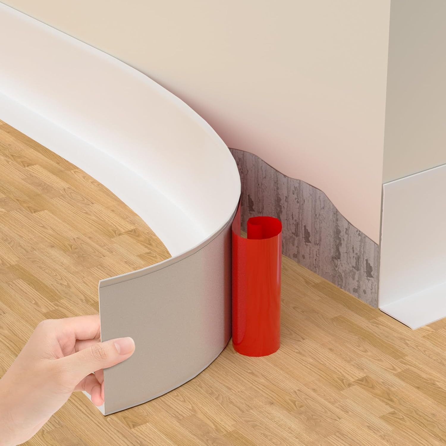 Self-Adhesive Flexible Baseboard Molding Trim – 20 Ft Vinyl Wall Base for Curved