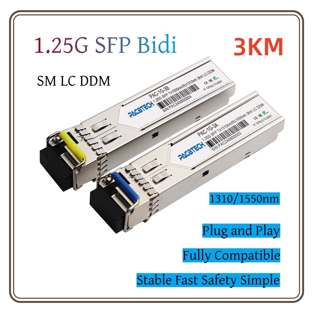 1.25G SFP Bidi Transceiver, 3km 1310nm/1550nm 1000Base-BIDI SingleMode Simplex